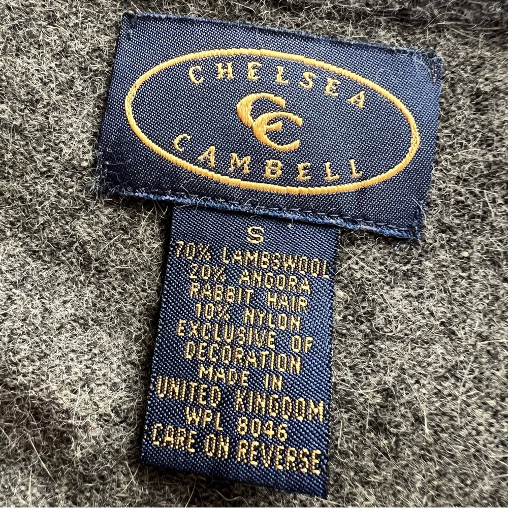 Vintage Chelsea Campbell Lambswool Angora Grey Embroidered Floral Cardigan, S - Picture 4 of 10